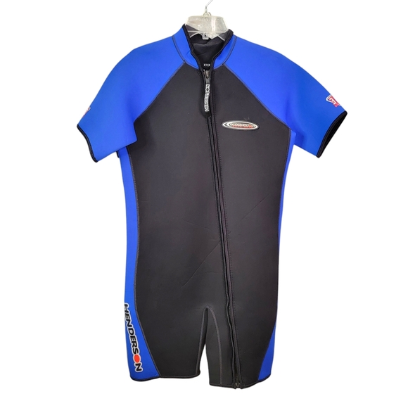 Henderson Shorty Wet Suit Dive Wear Neoprene Front Zip Black & Blue XXXL - Picture 1 of 10